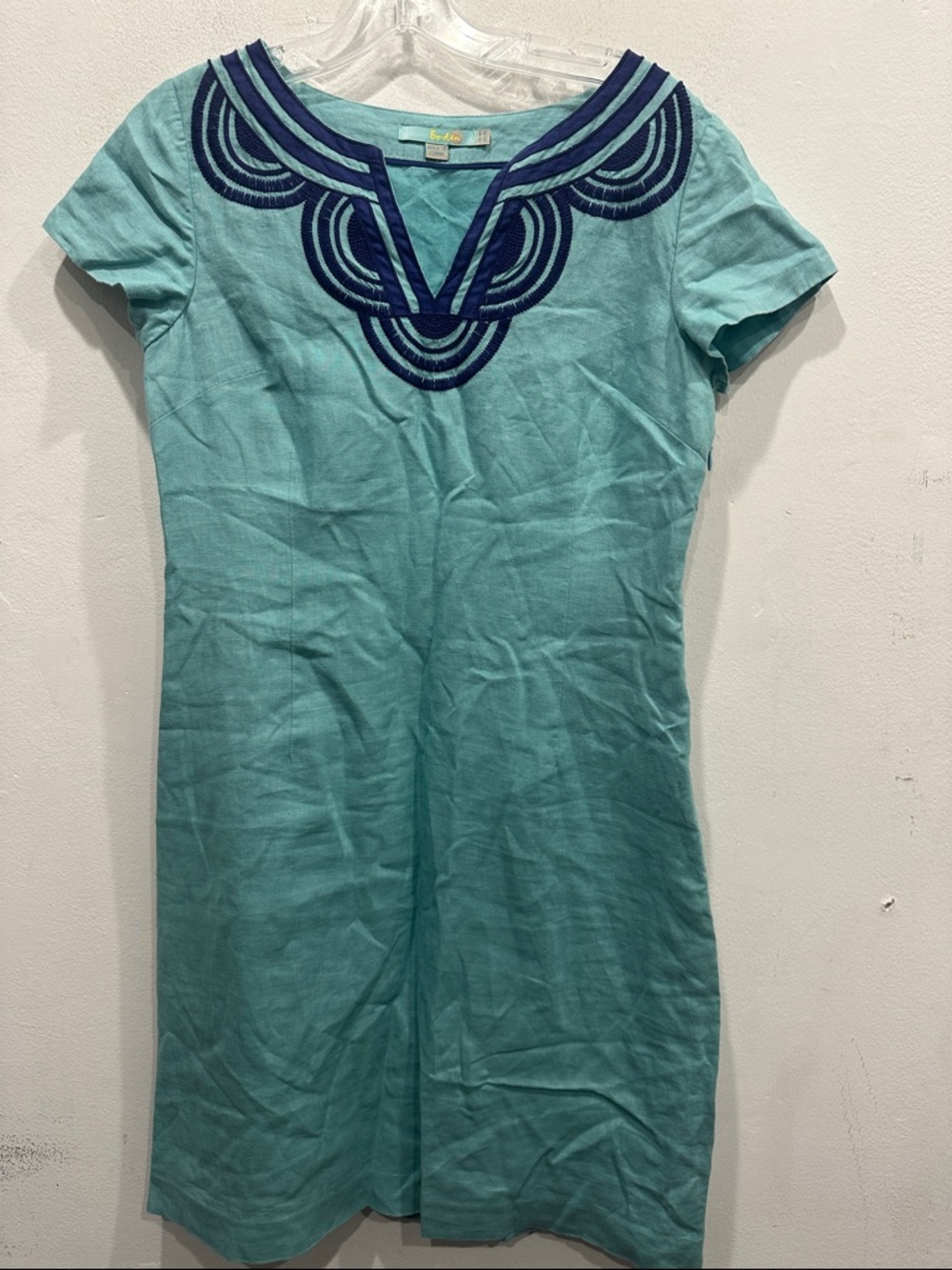 Boden Sheath Dress embroidered Women's 4 linen boho cottage core coastal boho